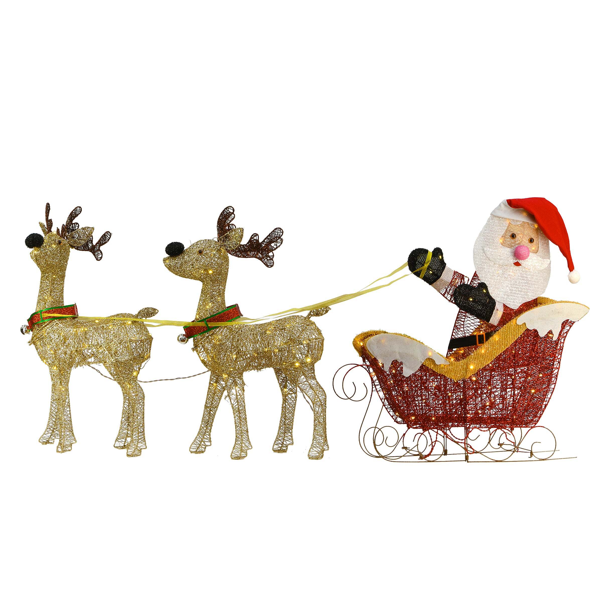 National Tree Company Pre Lit Santa and Reindeer Decoration, Includes Santa, Two Reindeer, Prestrung with 225 Warm White LED Lights, Battery Powered, Christmas Collection, 33 Inches