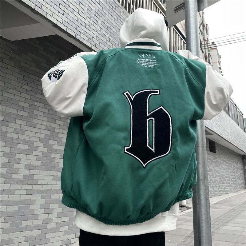Hip-hop Street Letter Badge Embroidery Woolen Stitching Couple Wide Baseball Jacket