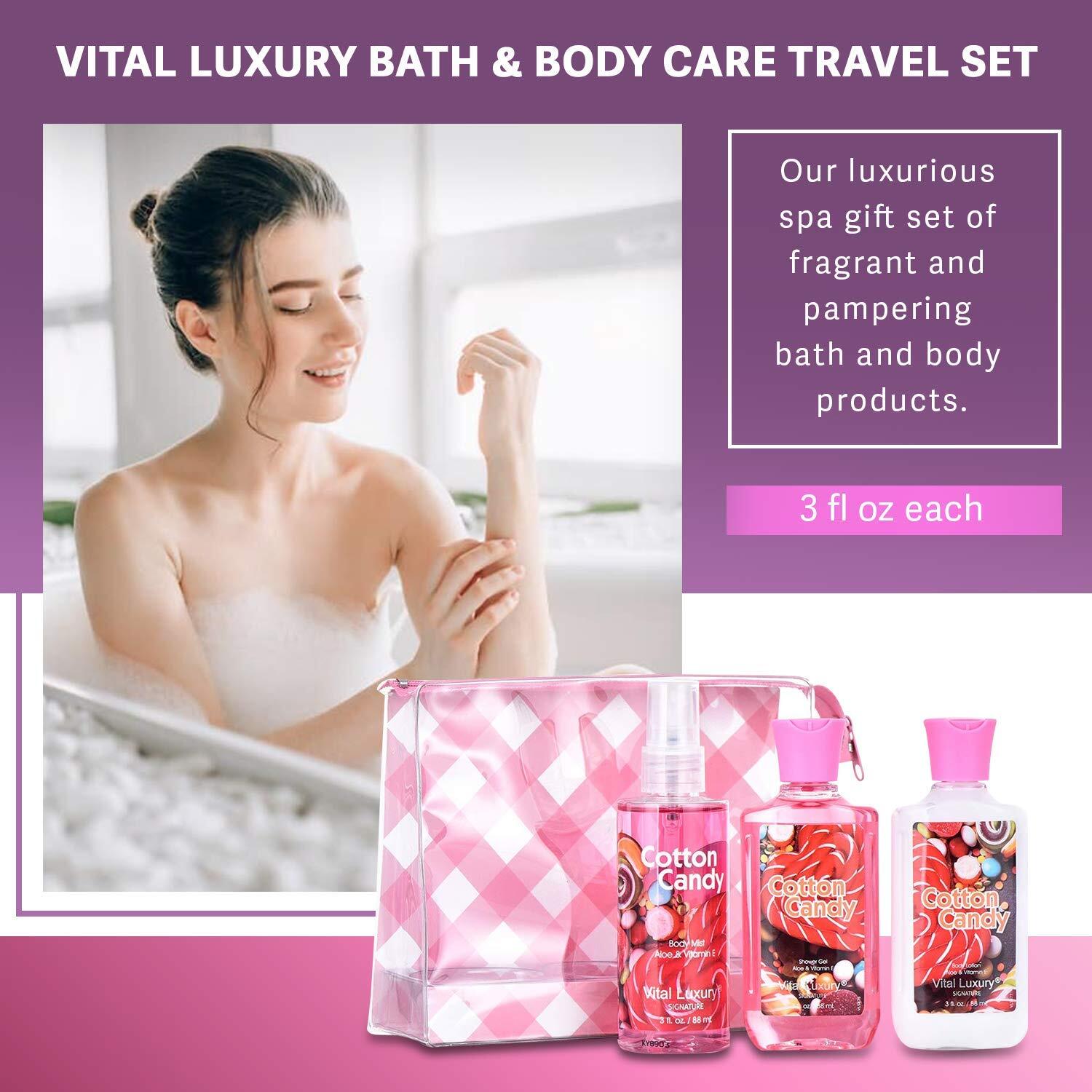 Vital Luxury Bath & Body Care Travel Set - Home Spa Set with Body Lotion, Shower Gel and Fragrance Mist, Valentines Day Gifts for Her and Him(Japanese Cherry Blossom)