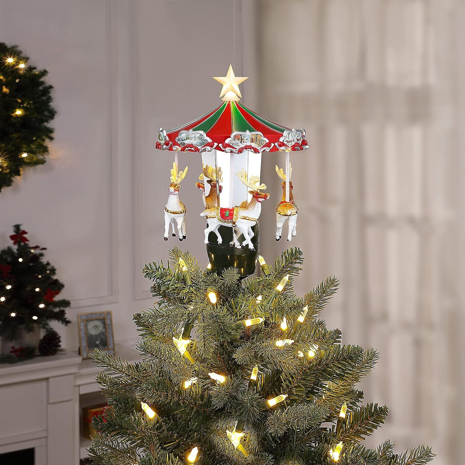 Mr. Christmas Animated Tree TopperCarousel Christmas Decoration, Mult