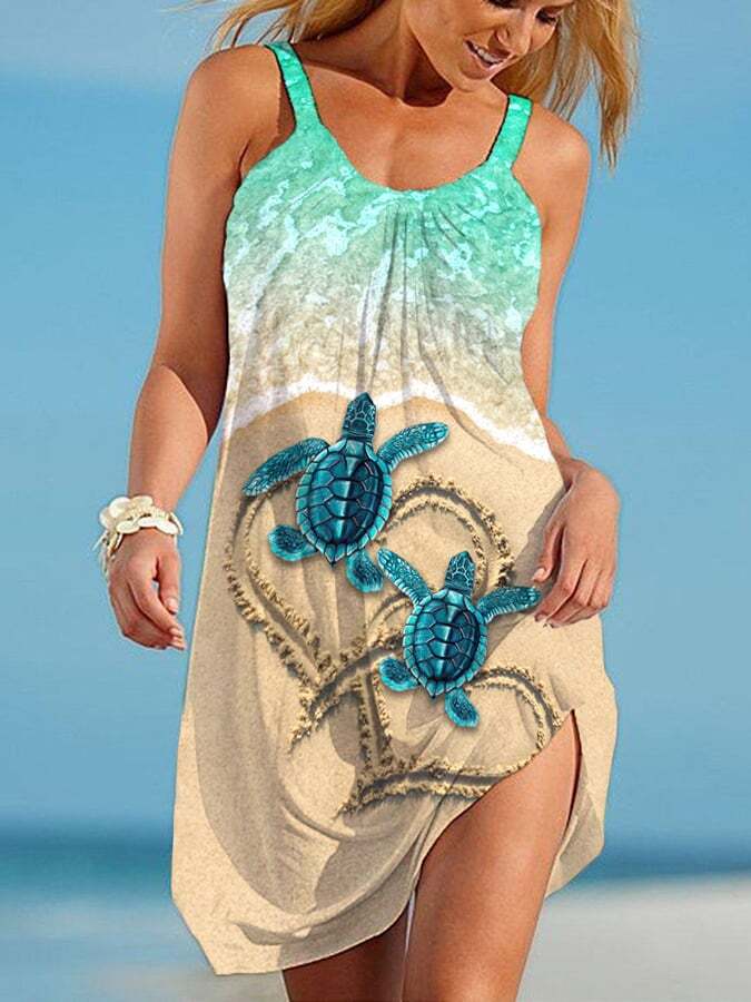 Sea Turtle Heart Print Beach Dress