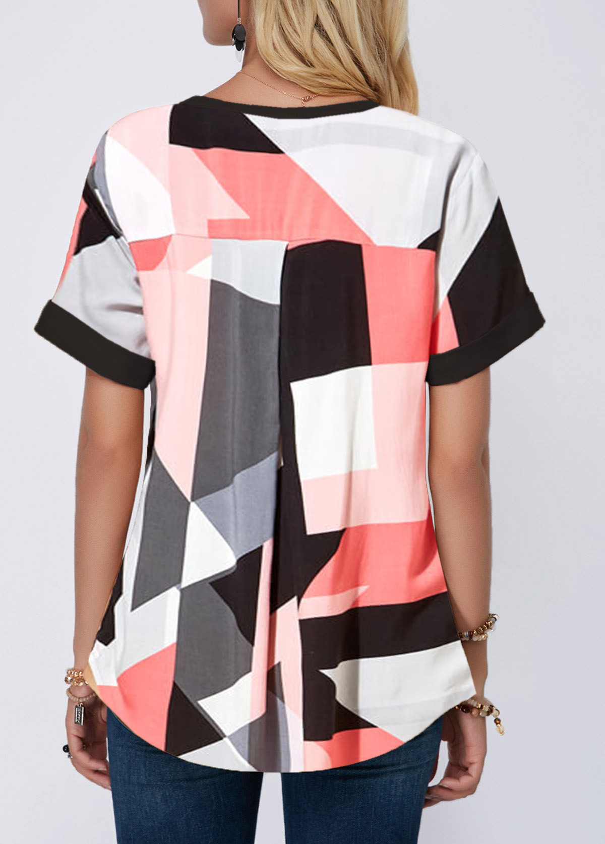 Floral Print White Split Neck T Shirt