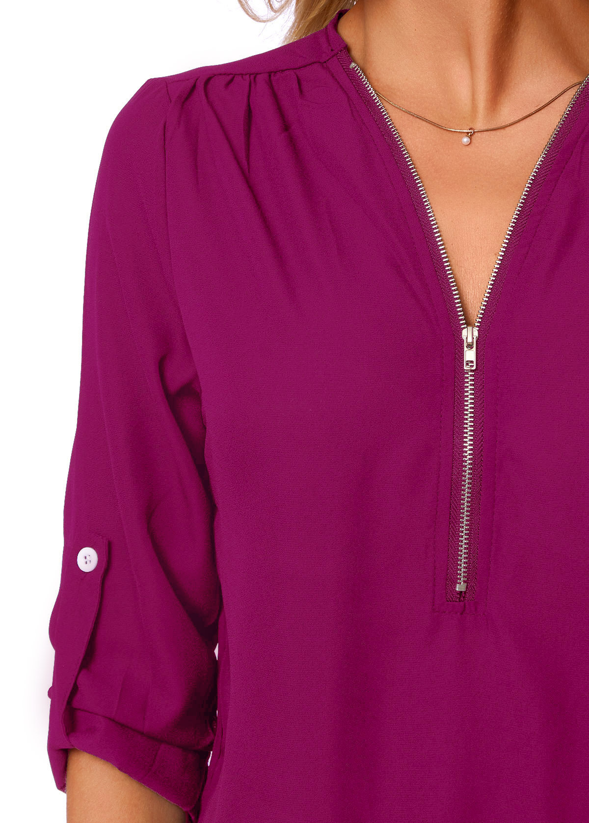 Long Sleeve Quarter Zip V Neck Blouse