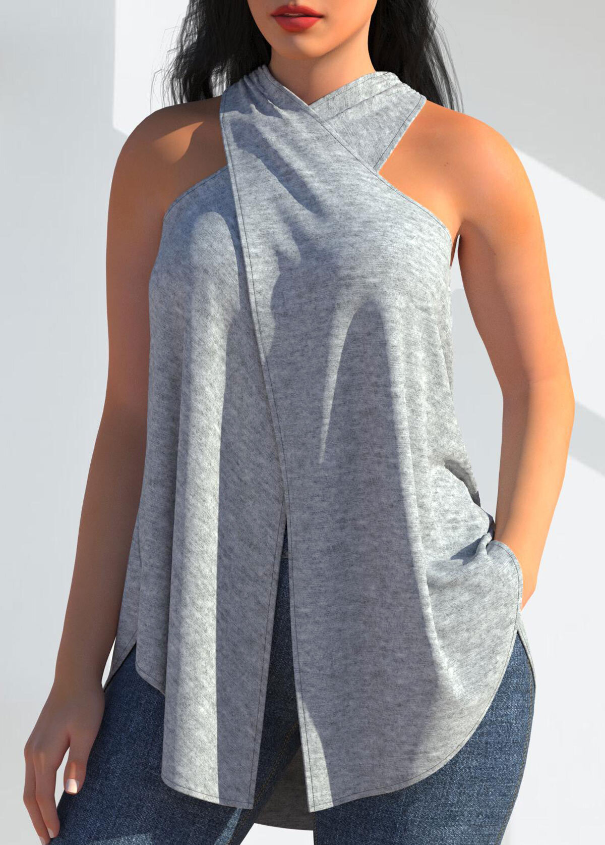 Halter Black Cross Front Tank Top
