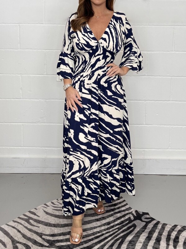 Casual Print Ruched Waist Length Dress