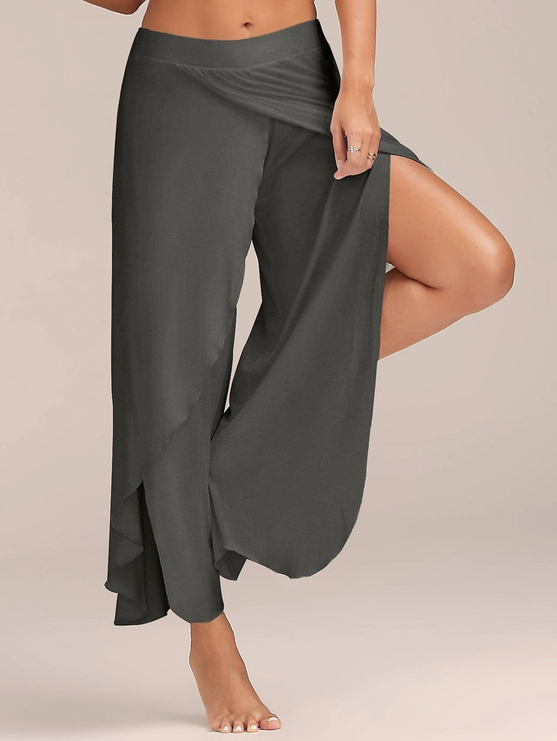 Women's Basic Casual / Sporty Culottes Wide Leg Chinos Layered Split Ruffle Pants Casual Daily Stretchy Letter Mid Waist Loose