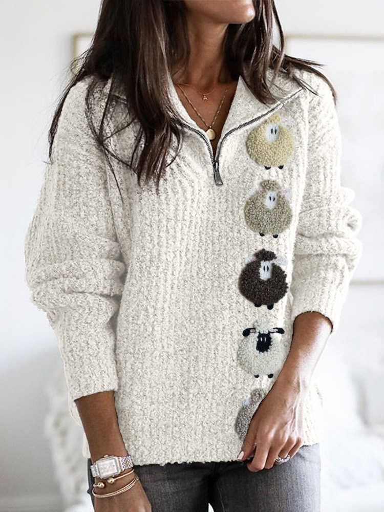 Colorful Sheep Fleece Cozy Zip Up Sweater - Juneburn
