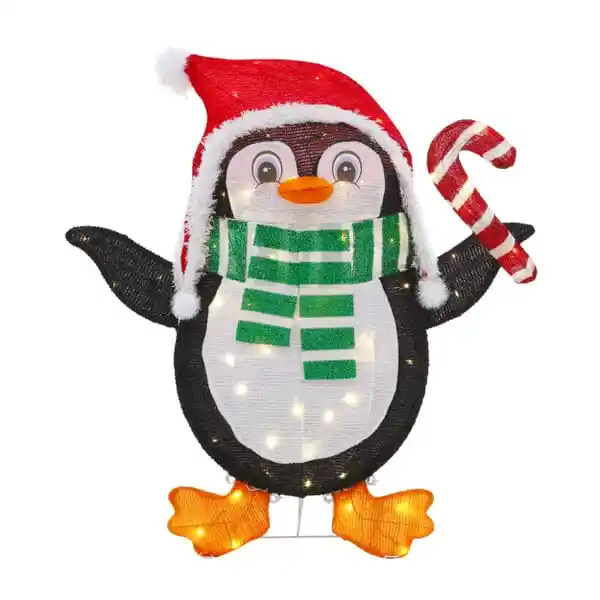 3 ft Warm White LED Penguin in with Candy Cane Holiday Yard Decoration