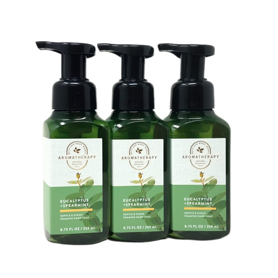 Bath & Body Works Aromatherapy Stress Relief Eucalyptus Spearmint Gentle Foaming Hand Soap 8.75 fl.oz Set of 3