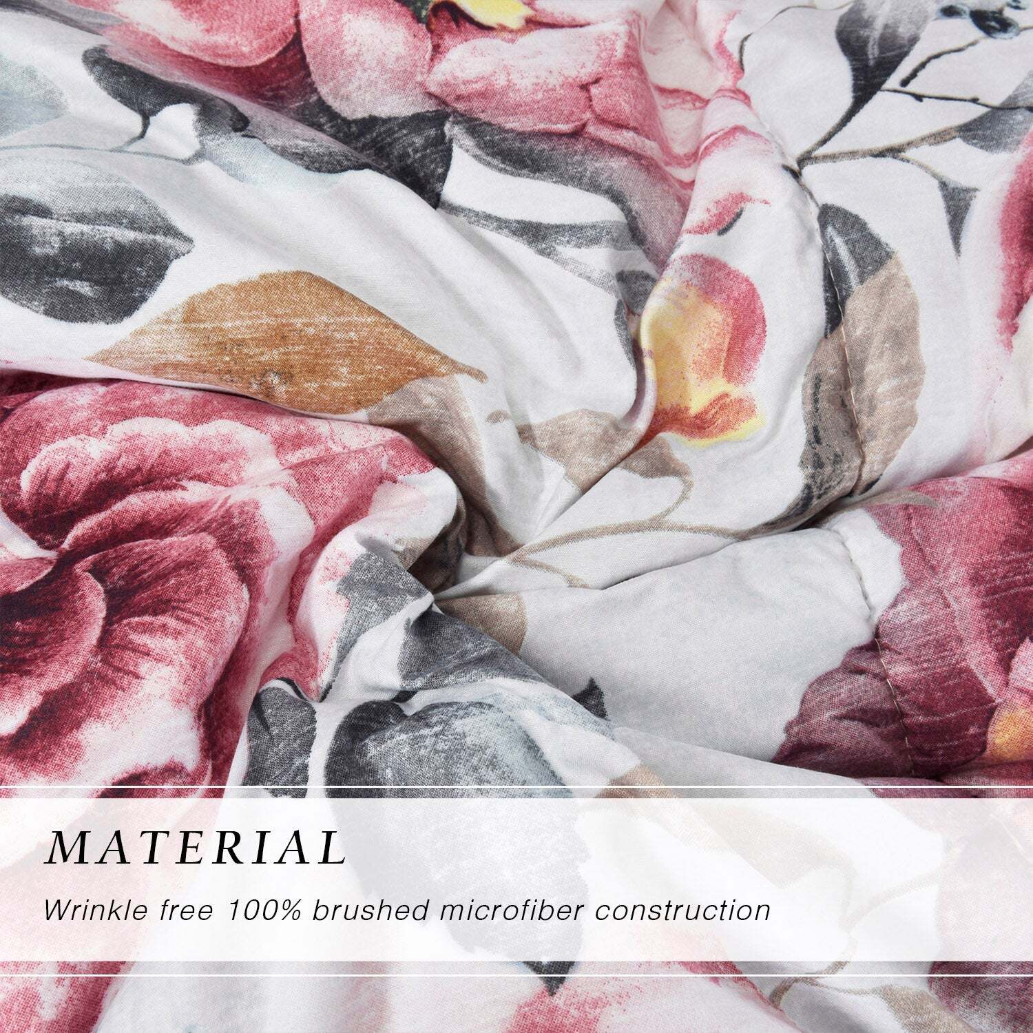 HIG 3 Pieces Botanical Floral Printed Comforter Set with Peony Flowers