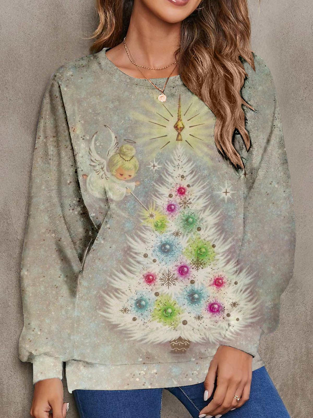 Angel And White Christmas Tree Long Sleeve Top Loveyself