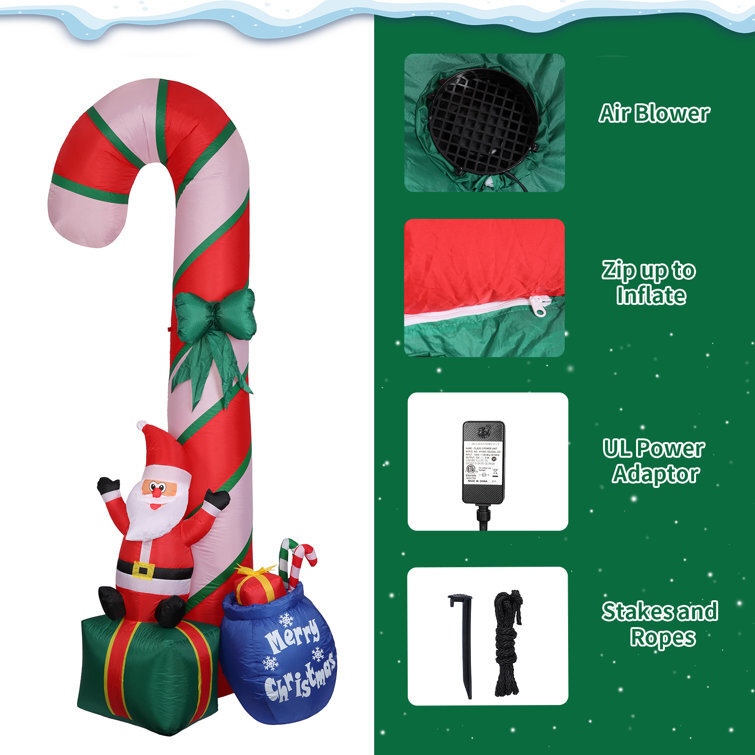 9Ft Height Christmas Santa Claus On Gift Box With Candy Cane Build Inflatable