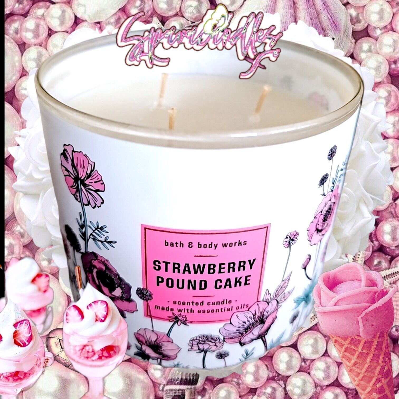 New STRAWBERRY POUND CAKE 3-Wick Candle US Seller