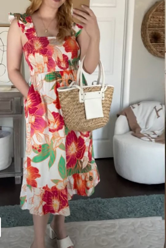 Ruffle Strap Tank Top Square Neck Floral Print Dress