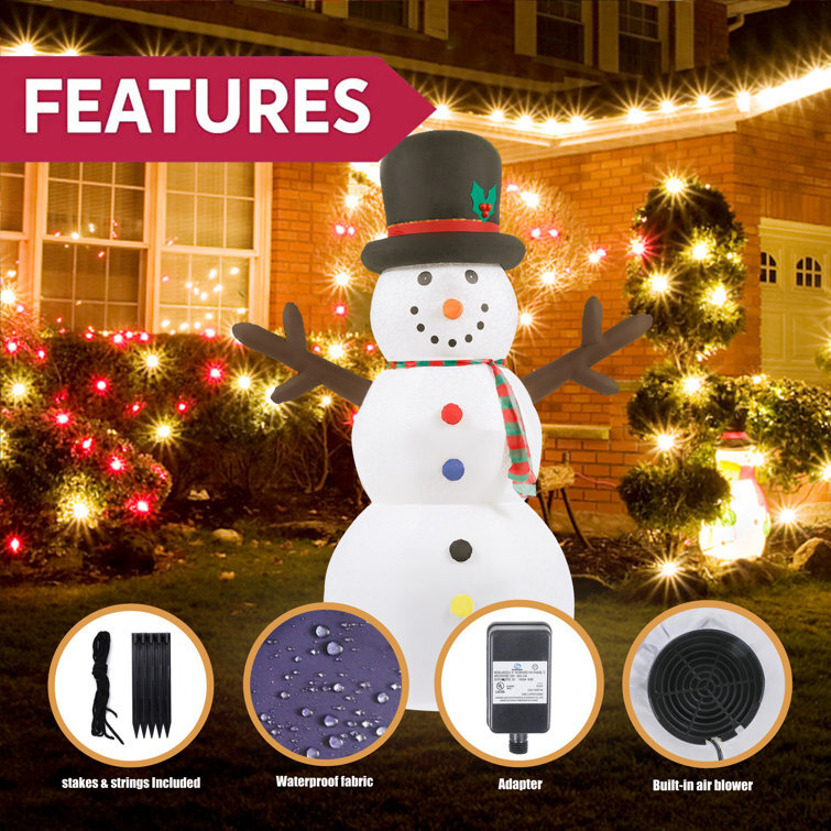 Inflatable 8ft Outdoor Snowman Christmas Yard Decoration, with Flashing Disco Lights