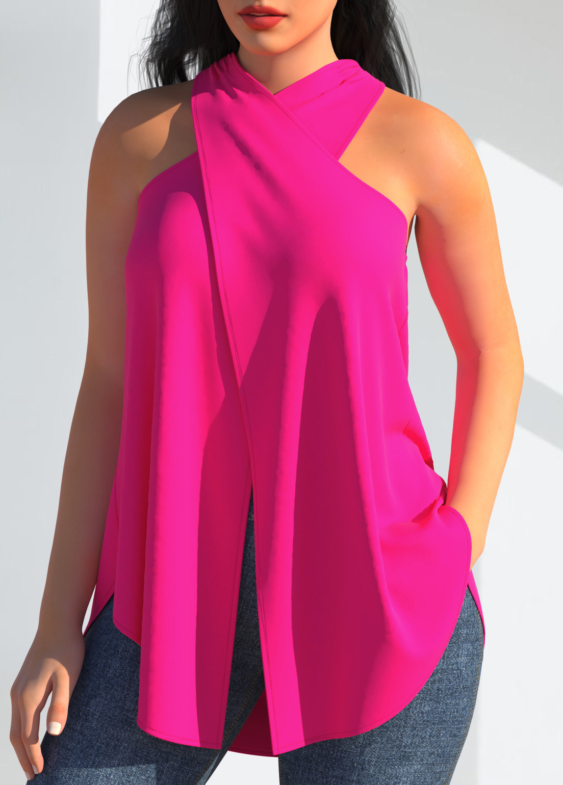 Halter Black Cross Front Tank Top