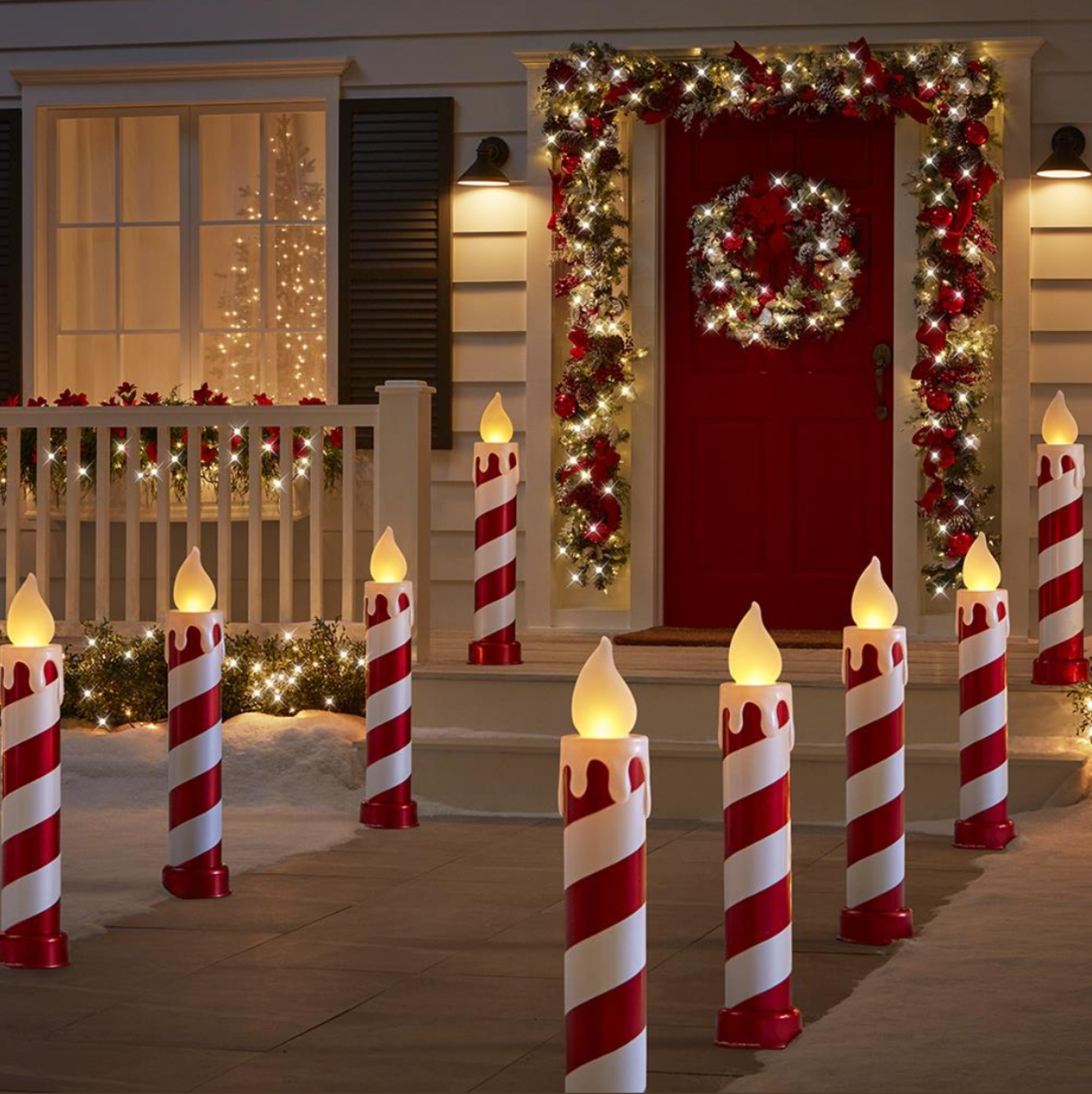3' Flickering Candy Cane Candles