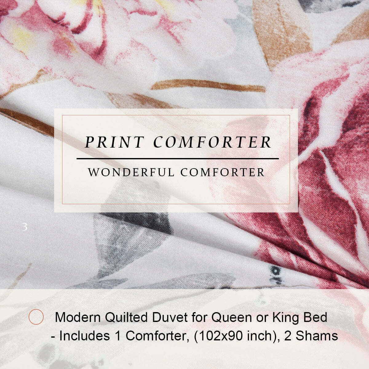 HIG 3 Pieces Botanical Floral Printed Comforter Set with Peony Flowers