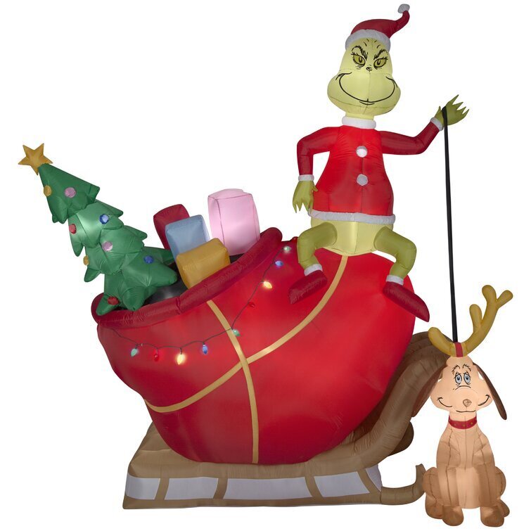 Airblown Grinch and Max in Sleigh Colossal Scene Inflatable