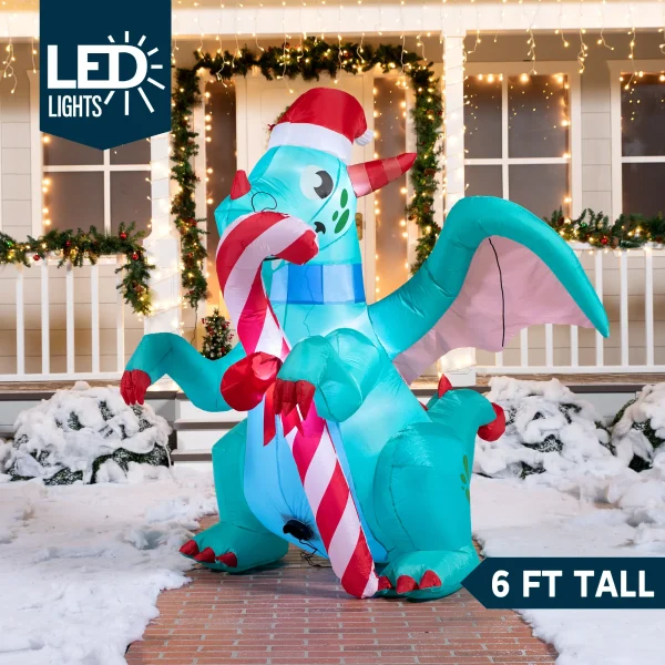6ft Tall LED Christmas Green Inflatable Dragon