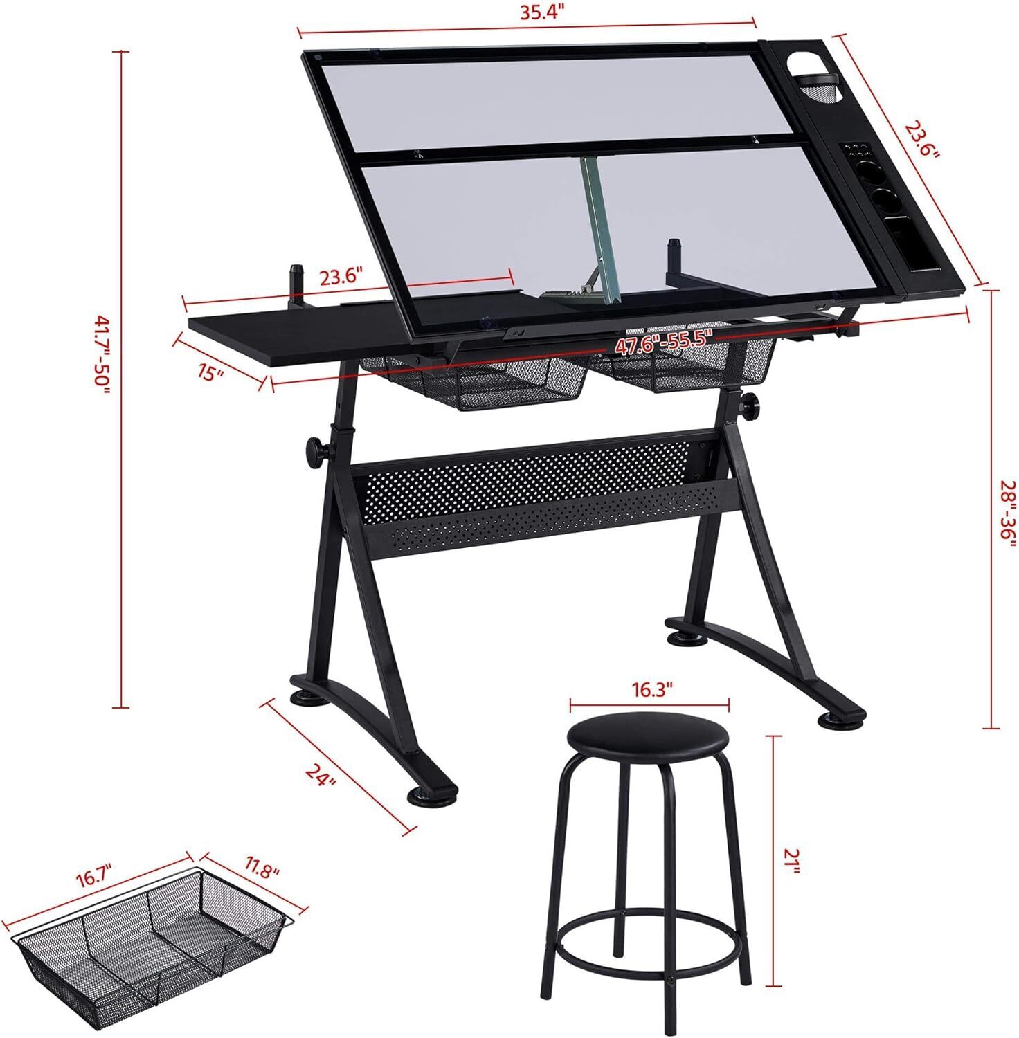 Drafting table with stool height adjustable - Qjtsdwp