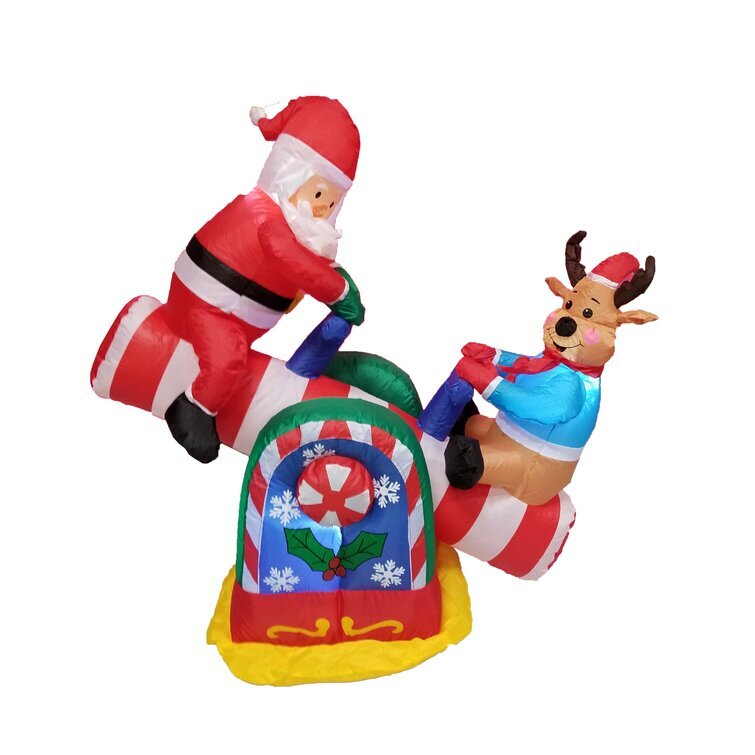 Christmas Inflatables Animated Santa Reindeer Teeter Totter Decoration