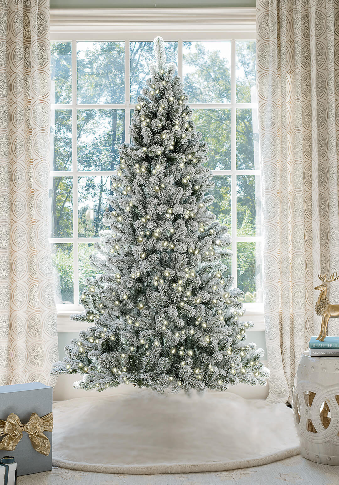 7' Prince Flock® Artificial Christmas Tree with 400 Warm White LED Lights