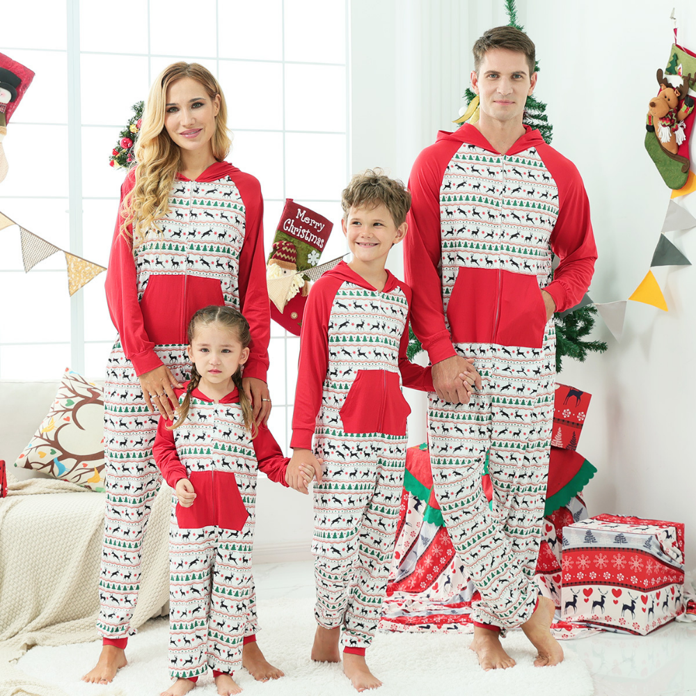 Christmas Alpaca Print Parent-child One-piece Pajamas Set