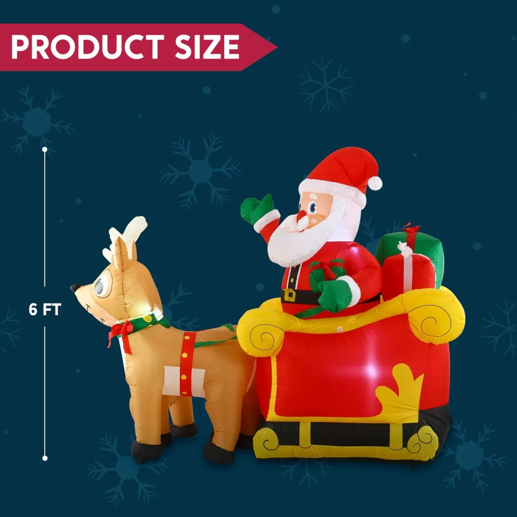 6ft Inflatable LED Santa Claus on Sleigh Decoration