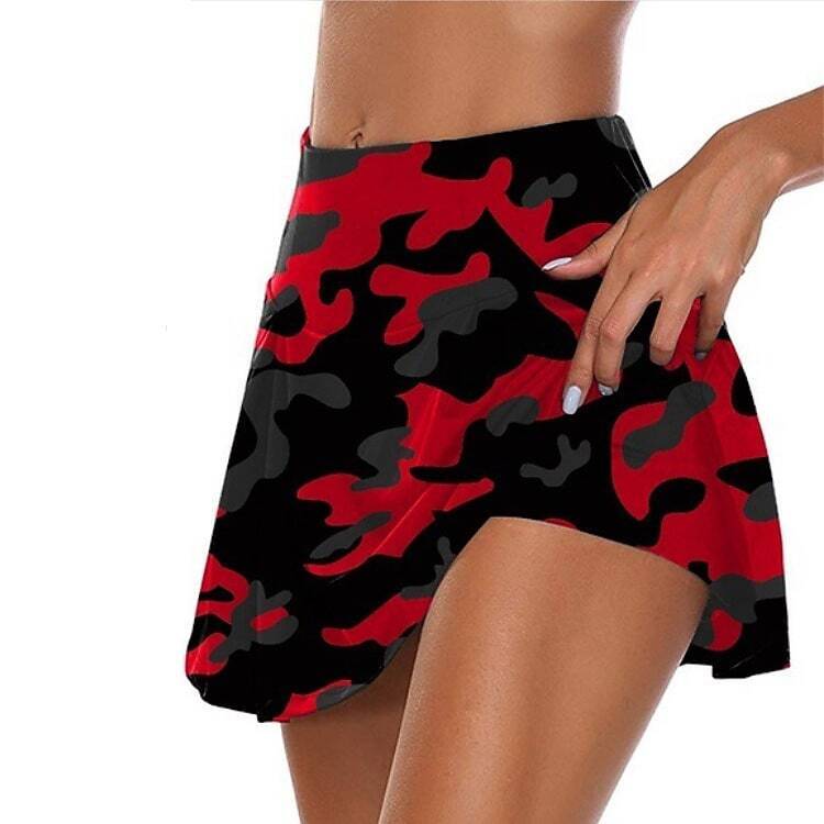 Women's 2 in 1 High Waist Athletic Skirt Running Skirt Plus Size Athletic Bottoms Liner Fitness Gym Workout Training Exercise Breathable Quick Dry Soft Sport Camouflage Green