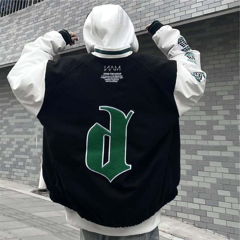 Hip-hop Street Letter Badge Embroidery Woolen Stitching Couple Wide Baseball Jacket