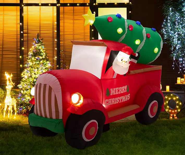 7' Inflatable LED Santa & Pickup Truck