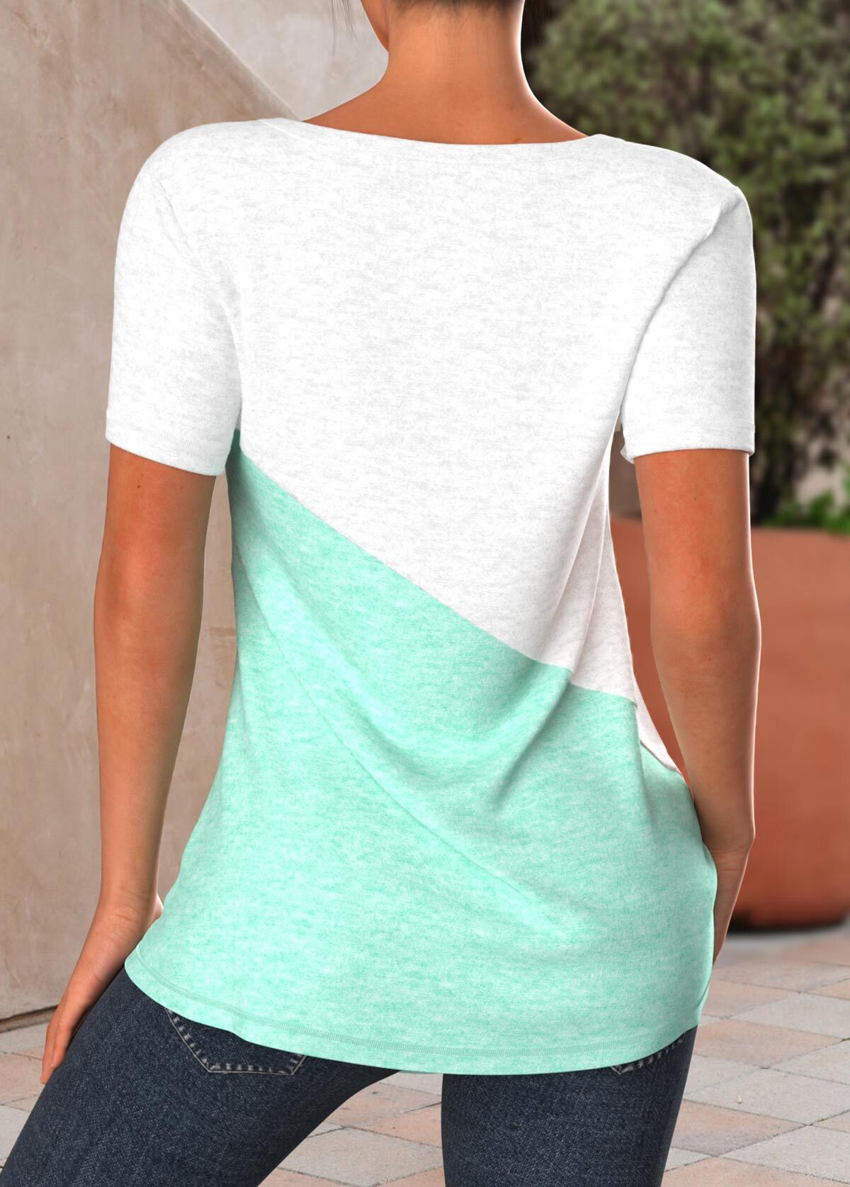 White Patchwork Ombre Short Sleeve T Shirt