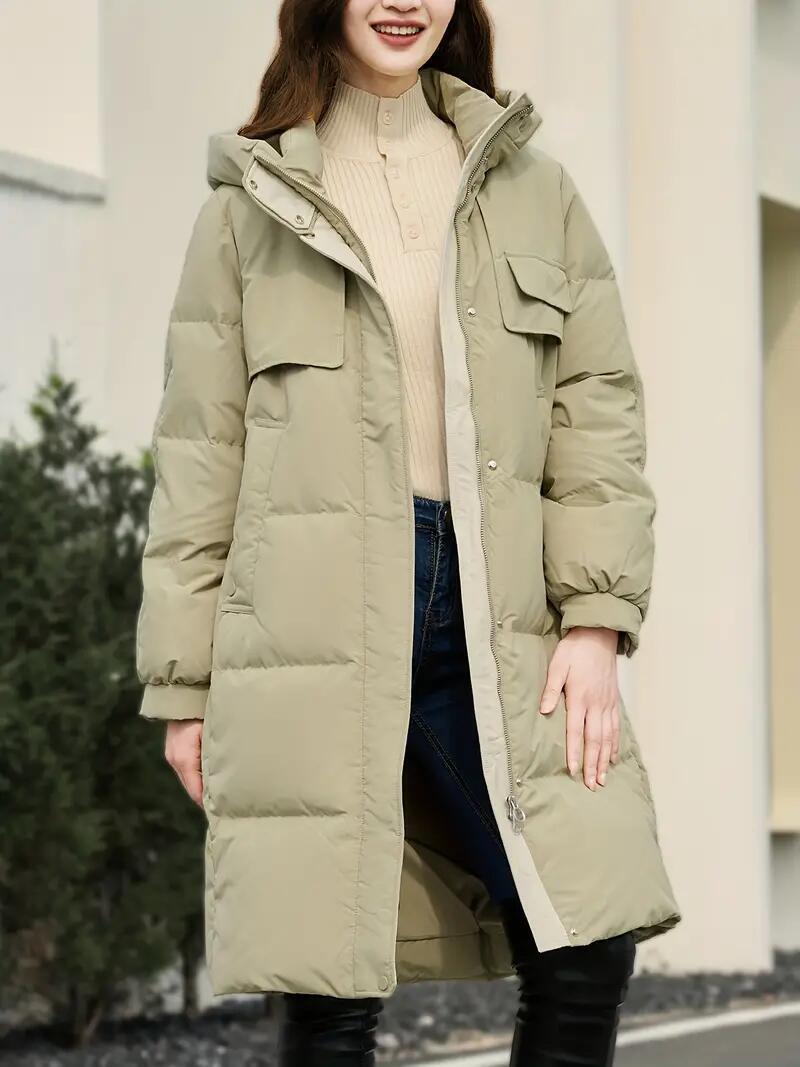 Hooded down jacket knee-length puffy jacket - Belldite