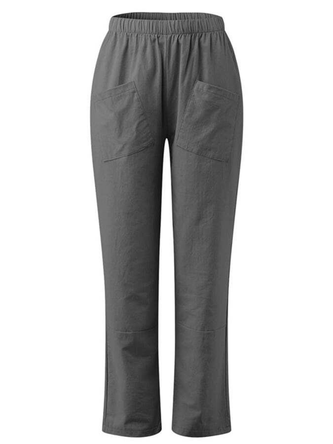 Cotton And Linen Elastic Waist Double Patch Pocket Casual Pants
