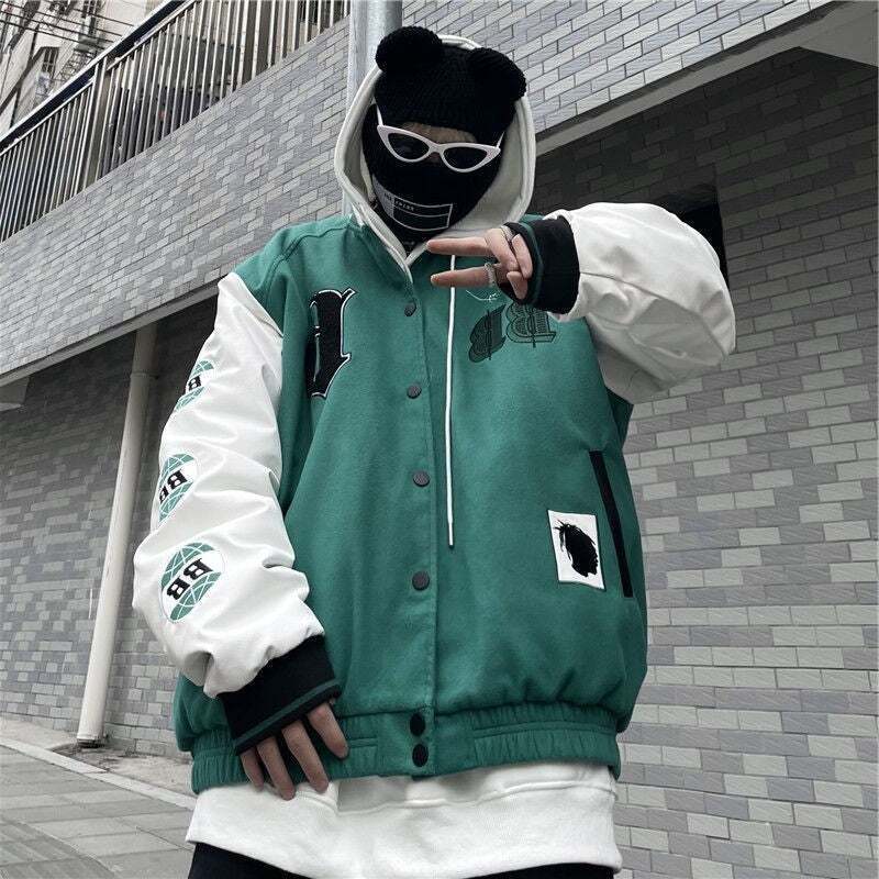 Hip-hop Street Letter Badge Embroidery Woolen Stitching Couple Wide Baseball Jacket
