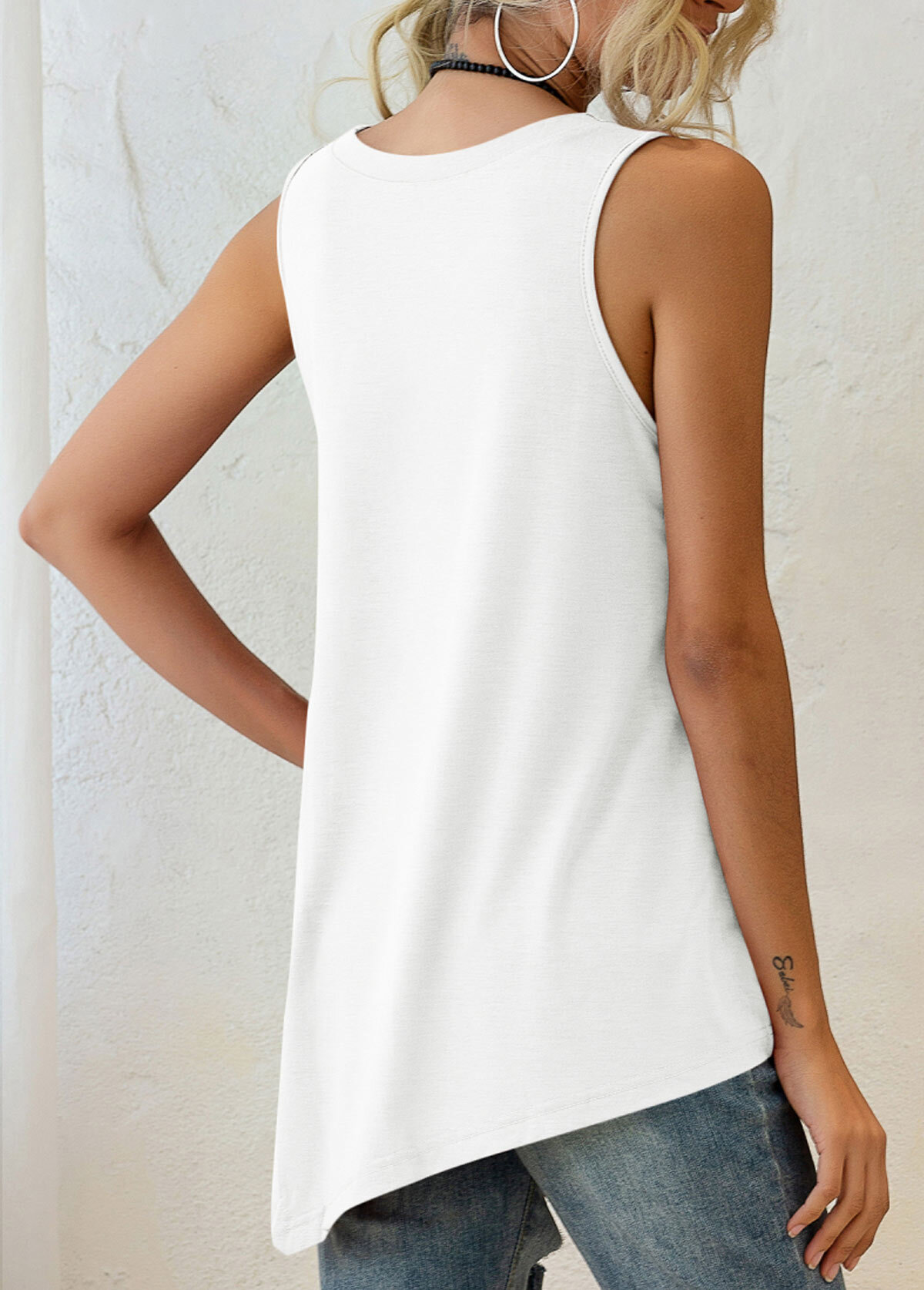 Asymmetric Hem Coral Red Decorative Button Tank Top